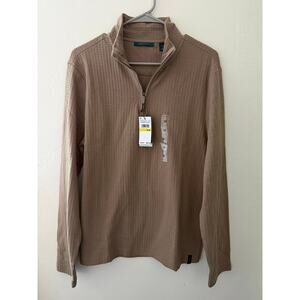 Perry Ellis Men’s Quarter Zip Waffle Knit Pullover Brown — Size M